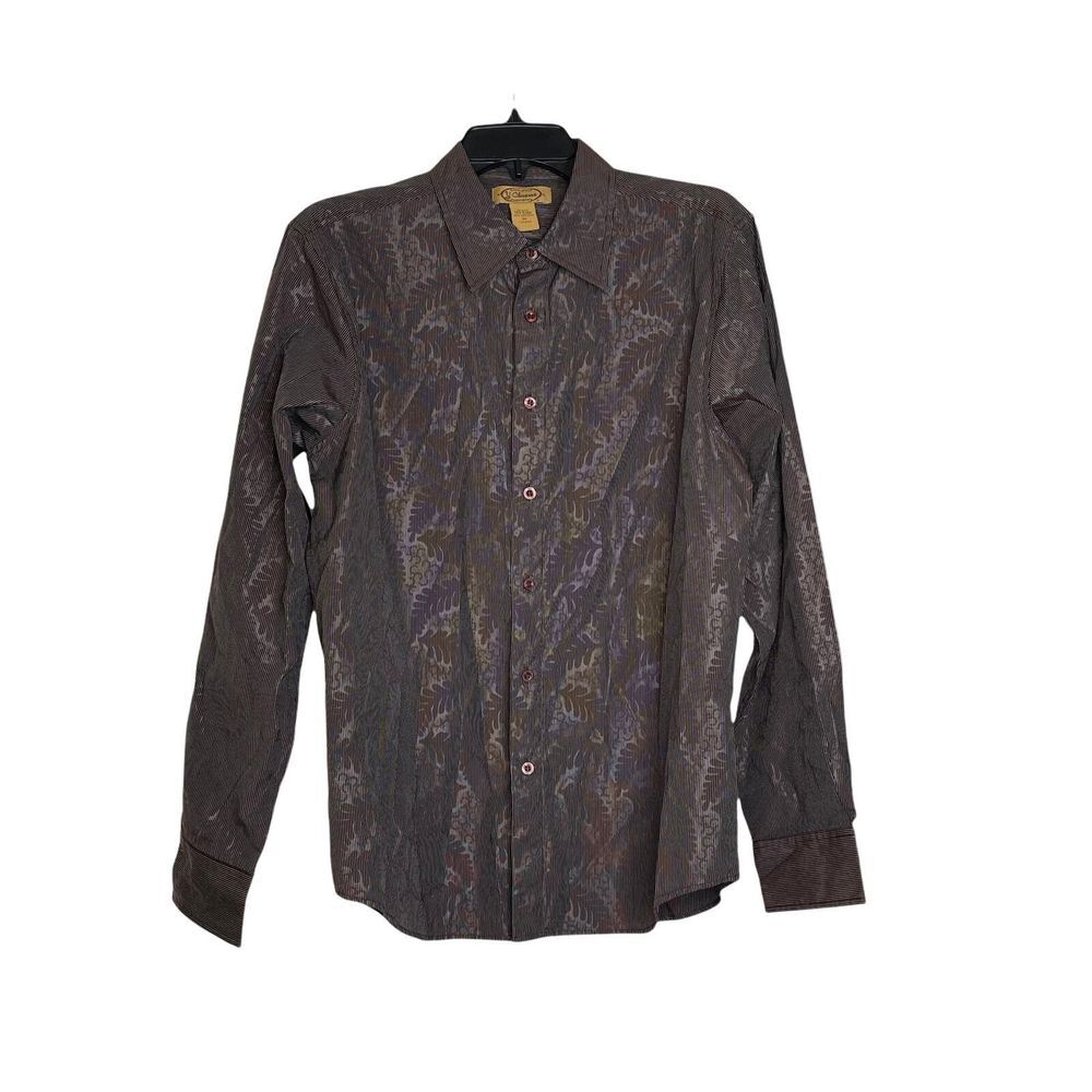 Y-Chrome Mens Western Shirt Size Medium Plum Floral Pattern Button Front
